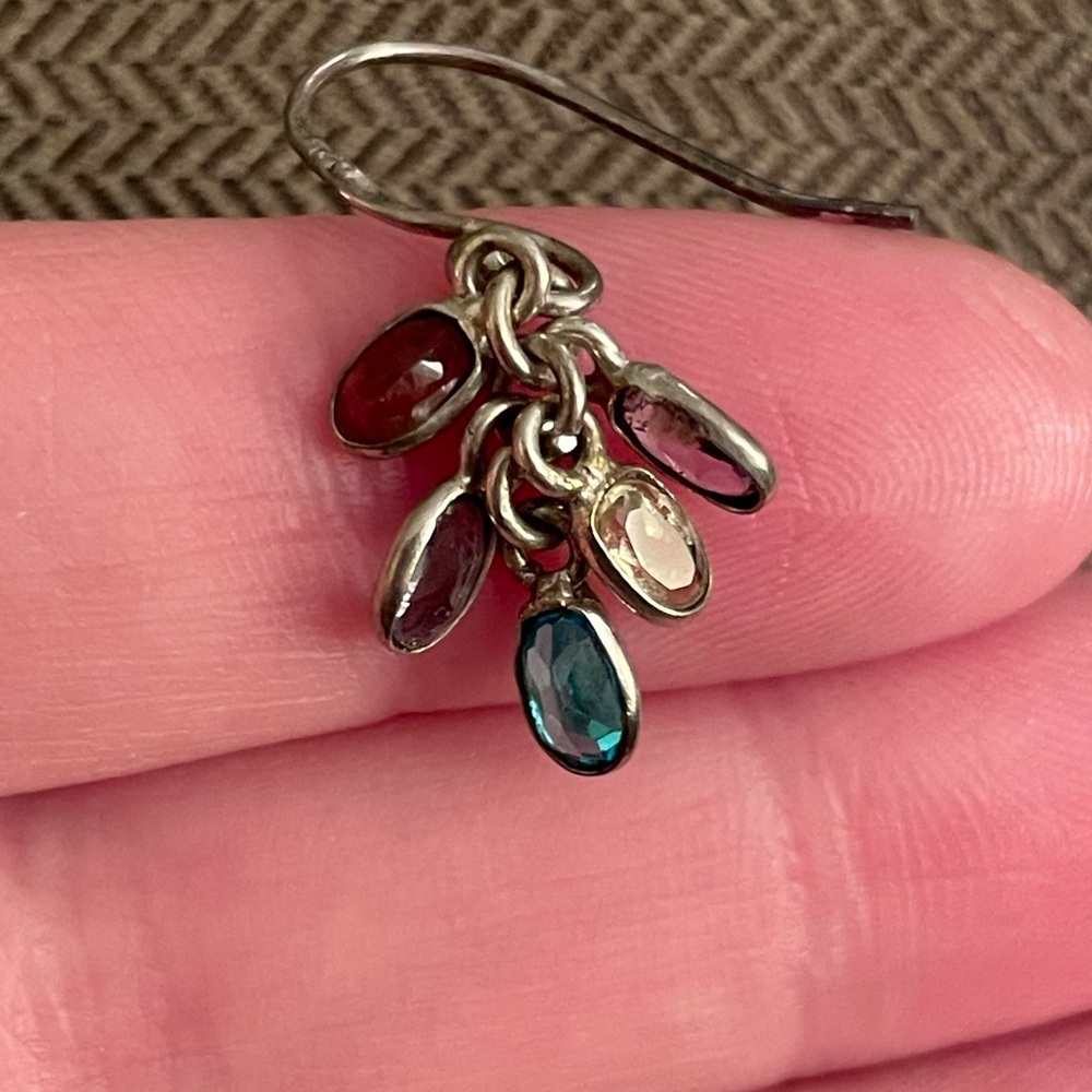 Sterling Silver Multicolor Dangling Gemstone Earr… - image 7